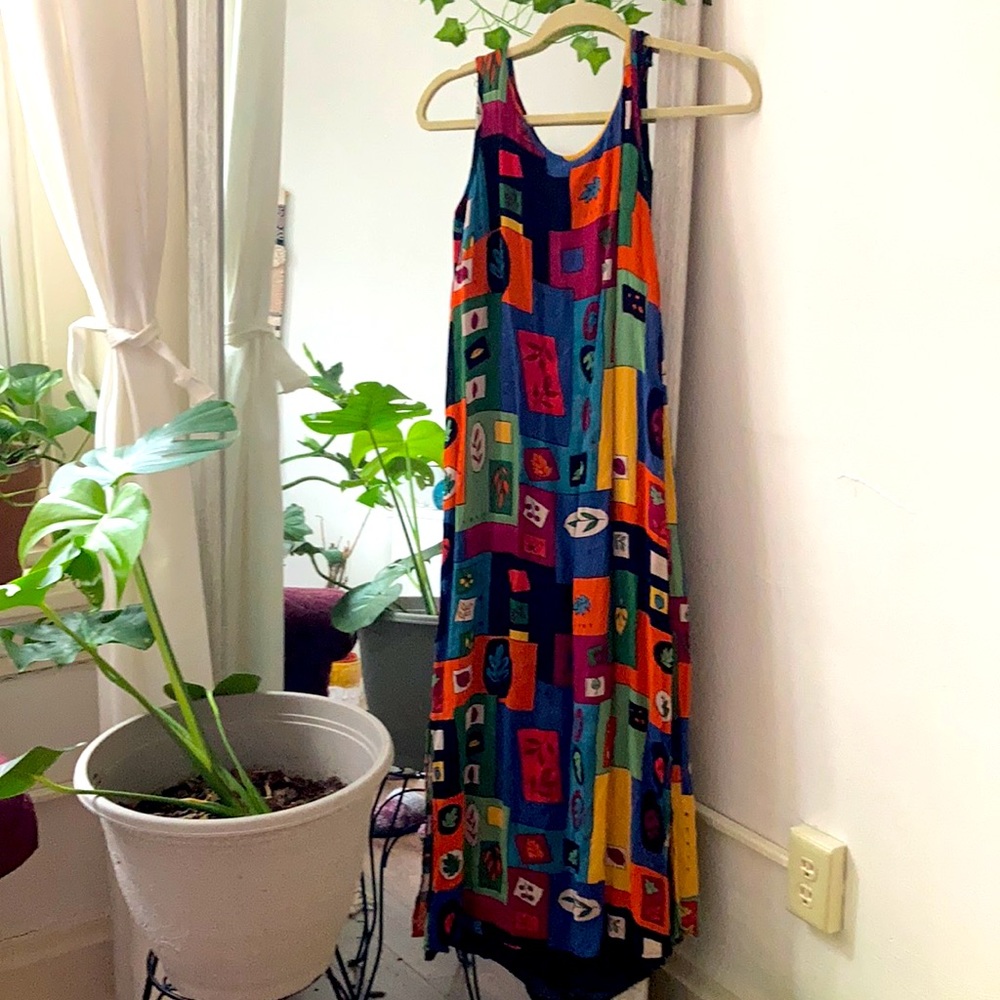Palisades Vintage Patchwork Maxi Dress Abstract Leaf Pattern— Unique Piece!